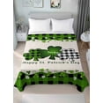 thumbnail image 2 of California King Size Flat Sheet Only, St. Patrick's Day Soft Brushed Microfiber Bed Sheets, Green and Black Checkered Lucky Hotel Quality Breathable Bedding Top Sheet, Easy Care, 108"x98", 2 of 9