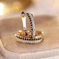 thumbnail image 3 of 2.00Ct Round Cut Simulated Black & White Diamond Engagement Women's Huggie Hoop Earring 14K Yellow Gold Plated 925 Sterling Silver, 3 of 5