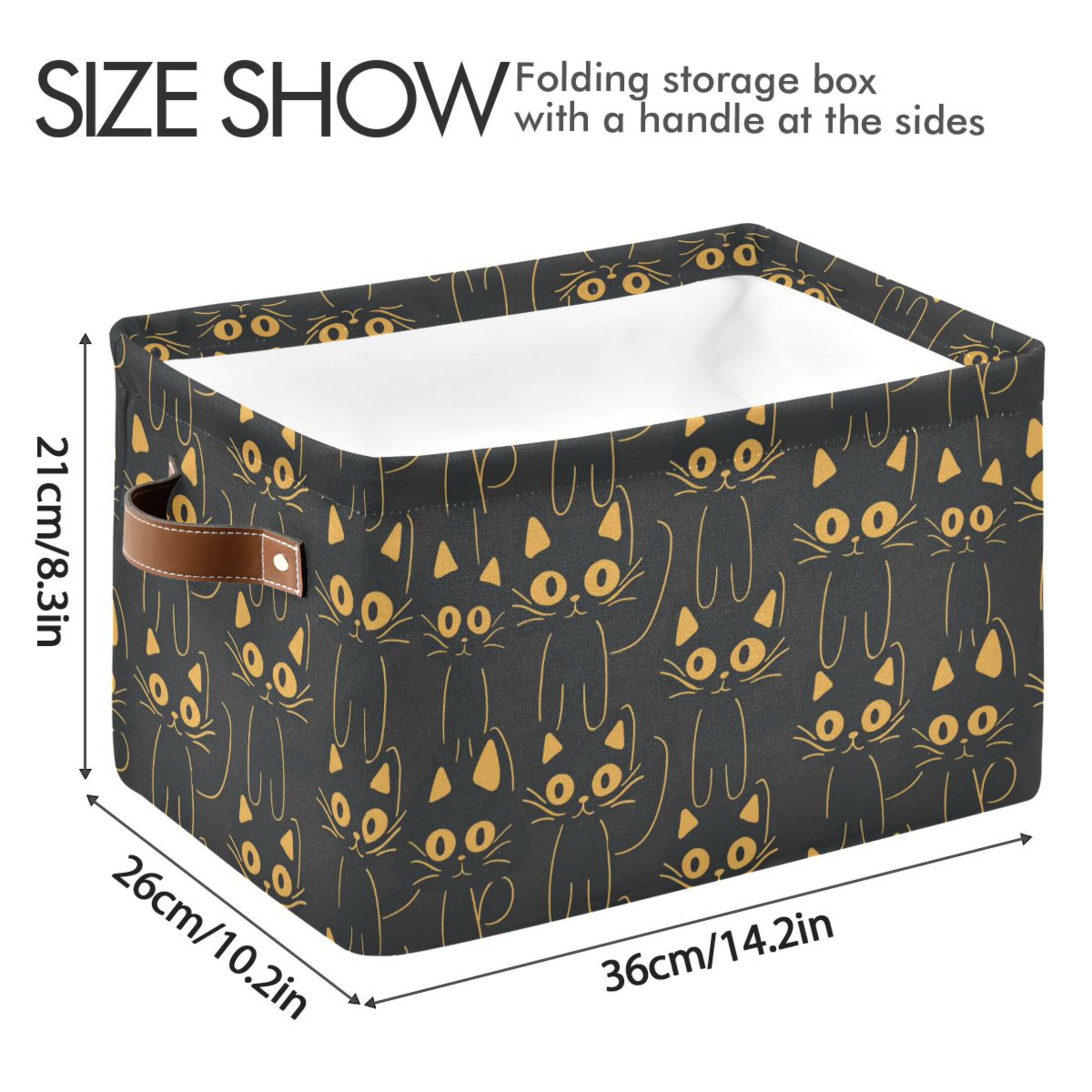 Black Cats Lines Storage Bins with Handle Fabric Organizer Basket Foldable Box 2 Pack 14.2x10.2x8.3
