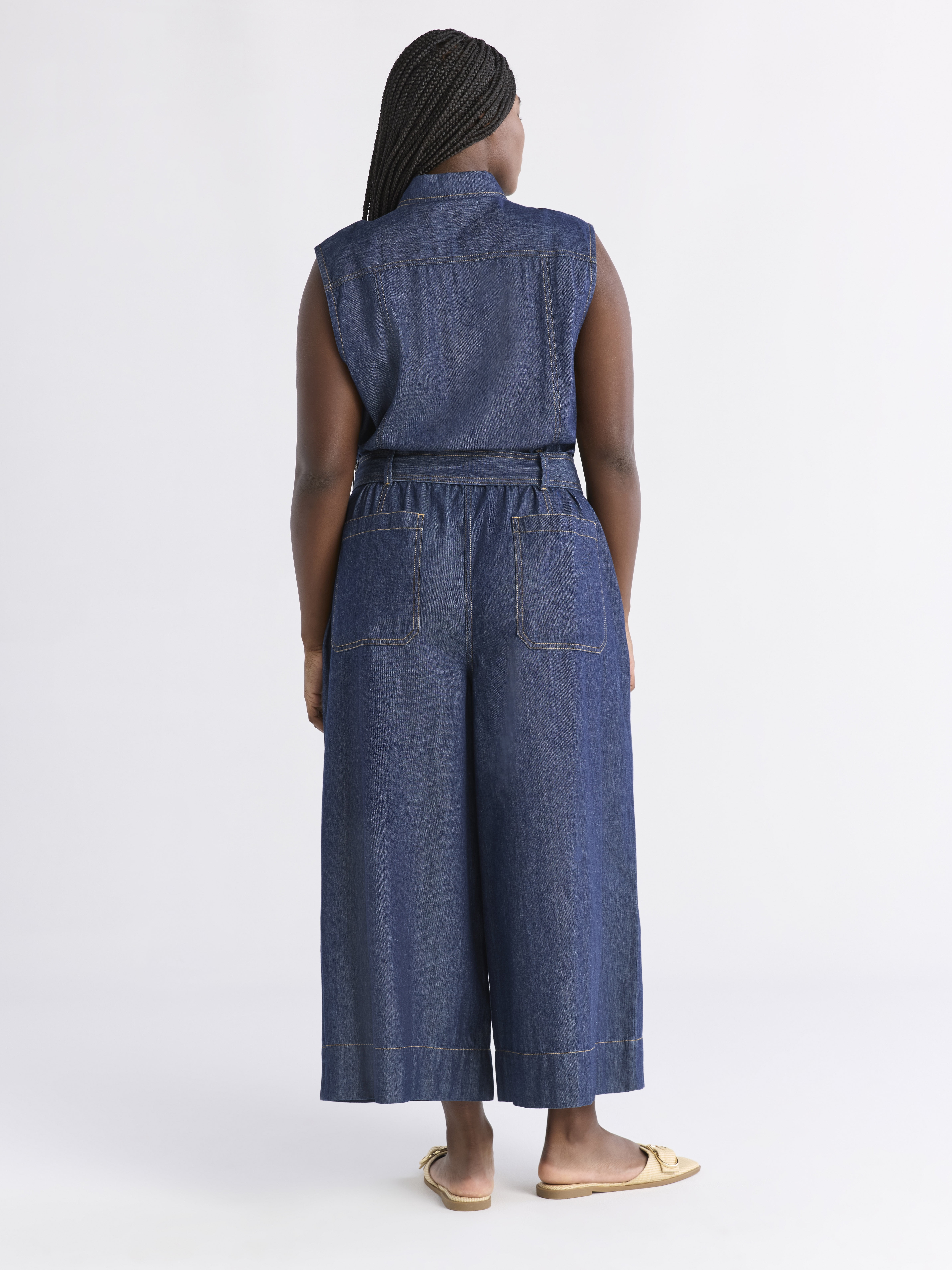 Free Assembly Women's and Women's Plus Chambray Wide Leg Cropped Jumpsuit, Sizes XS-4X