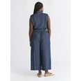 thumbnail image 3 of Free Assembly Women's and Women's Plus Chambray Wide Leg Cropped Jumpsuit, Sizes XS-4X, 3 of 4