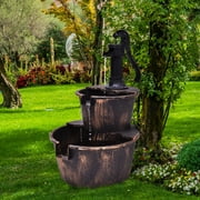 Gymax 2 Tier Barrel Waterfall Fountain Barrel Water Fountain Pump