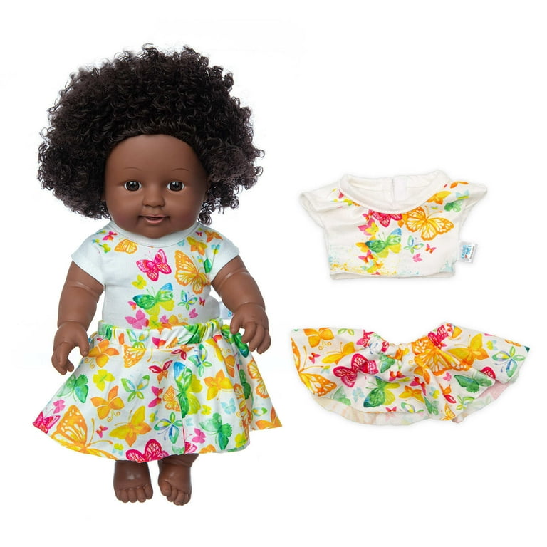 JikouIivo 11.8 Inch Black Baby Girl Doll and Clothes Set