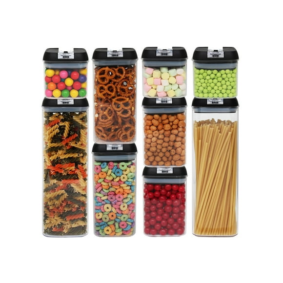 Contenedores Herméticos AGBOX Para Almacenar y Organizar alimentos, Con Tapa Negra. Set de 9 piezas.