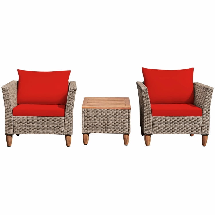Aimee Lii 3 Pcs Outdoor Patio Rattan Furniture Set with Coffee Table, Modern Patio Furniture, Red Aimee Lii 3 Pcs Outdoor Patio Rattan Furniture Set with Coffee Table, Modern Patio Furniture, Red