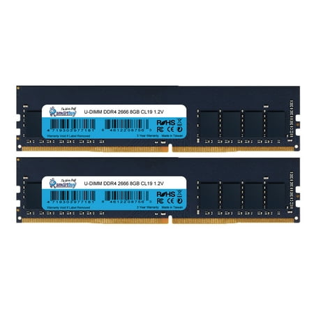 Smartbuy 16GB (2 x 8GB) DDR4 UDIMM PC4-21300 2666MHz CL19 Unbuffered Non-ECC 1.2V 288 Pin Desktop Memory Ram