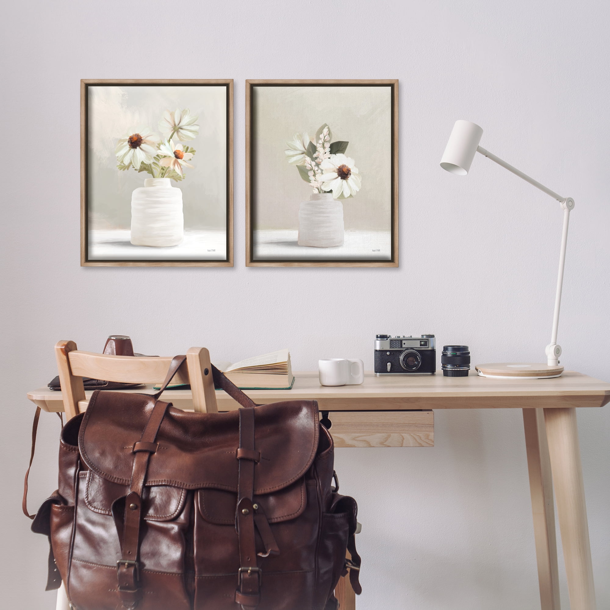 Stupell Industries Simply Elegant Floral Vase Plants & Flowers Painting Brown Floater Framed Canvas Art Print Wall Art, 17 x 21, Set of 2