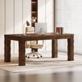thumbnail image 3 of Finmind 63-inch Solid Wood Executive Desk, Farmhouse Wooden Home Office Computer Desk, Large Writing Study Table for Home Office, Dark Walnut, 3 of 9