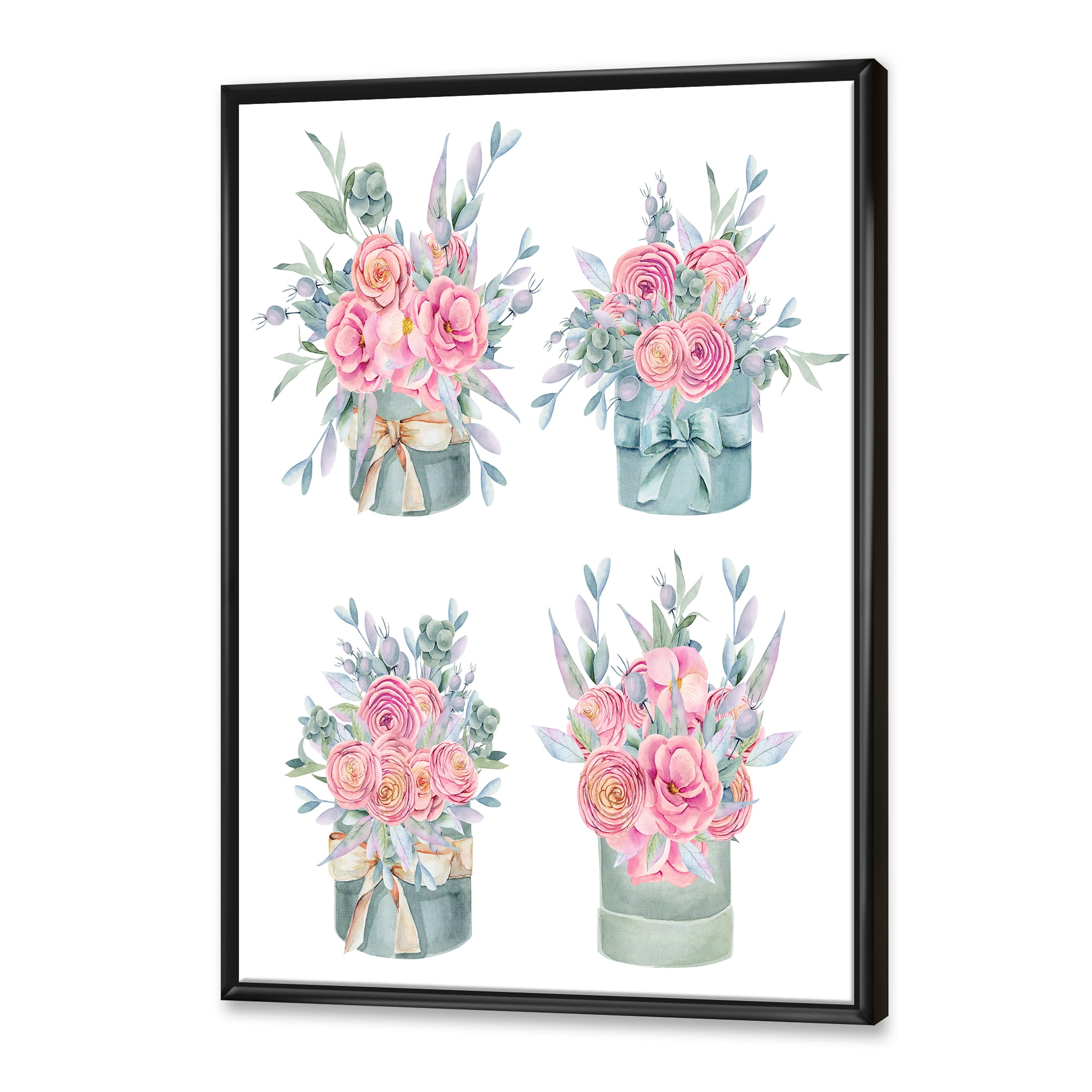 Designart 'Bouquets Collection of Pink Roses' Farmhouse Framed Canvas Wall Art Print