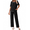 Black, variant on EKOUAER Cotton Pajamas Sets for Women Soft Contrast Piping Lounge Set 2 Piece Short Sleeve Pj Set with Pockets
