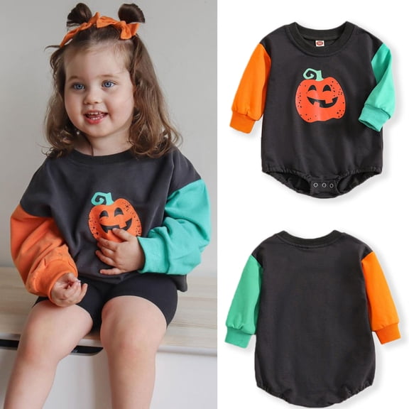 URMAGIC Baby Boy Girl Halloween Pumpkin Long Sleeve Sweatshirt Romper-24 Months