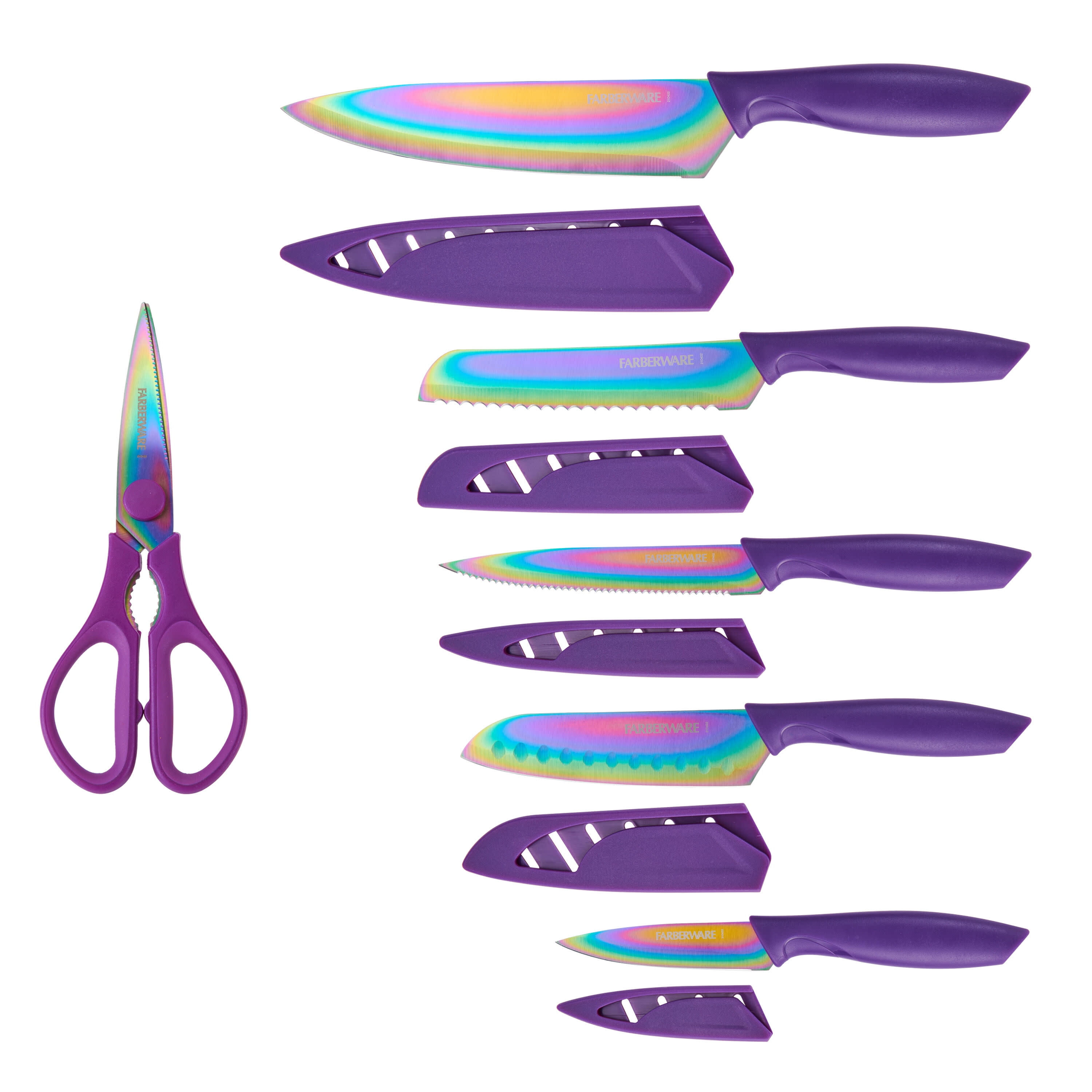 Farberware Tie Dye Pattern Knife Set with Shears and Blade Covers, 15-Piece,  Multicolor