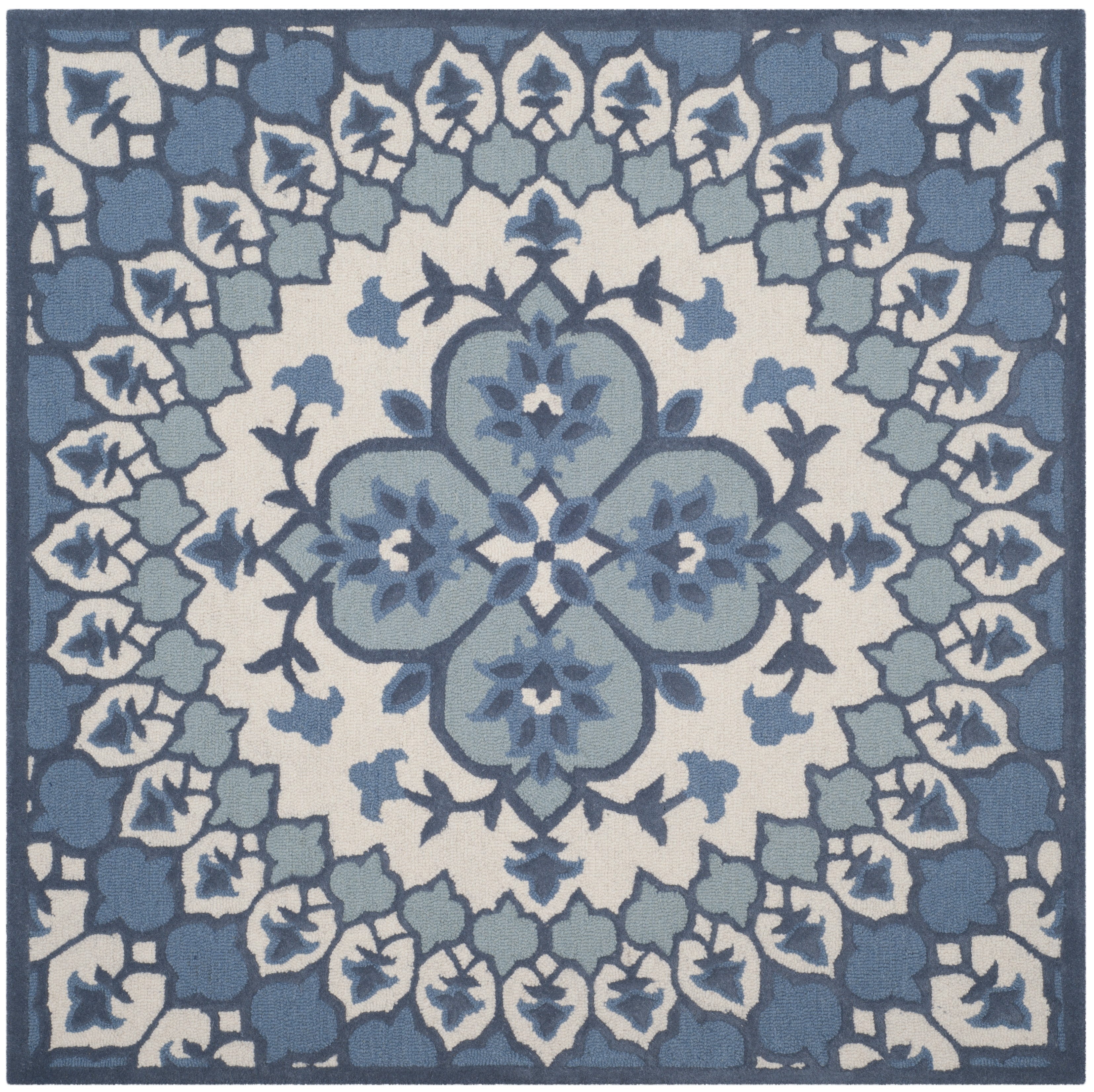 SAFAVIEH Bellagio Zoja Floral Wool Area Rug, Ivory/Blue, 5' x 5' Square