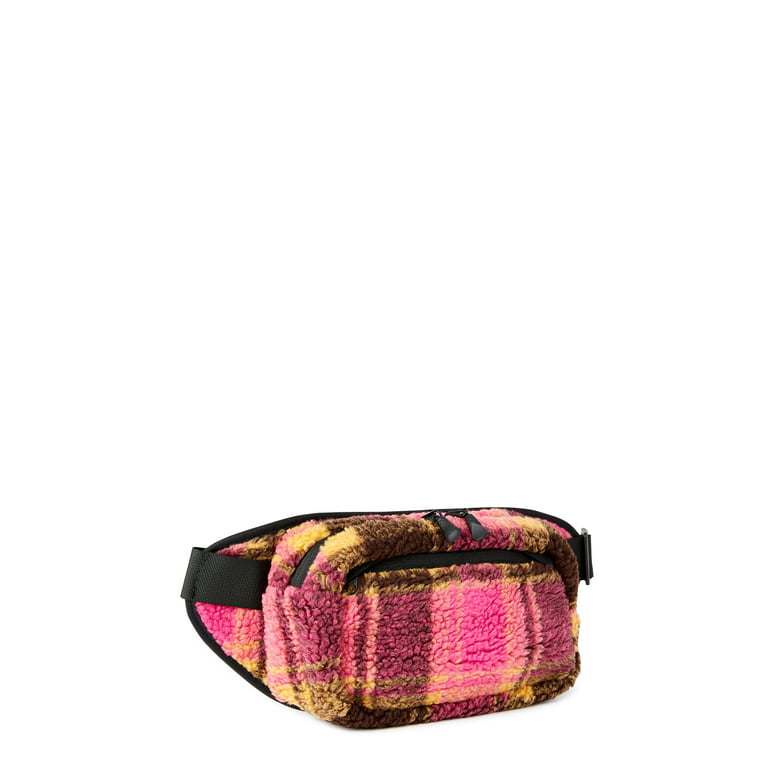 No Boundaries Women's Hands Free Rectangular Fanny Pack Pink Plaid, Size: One Size