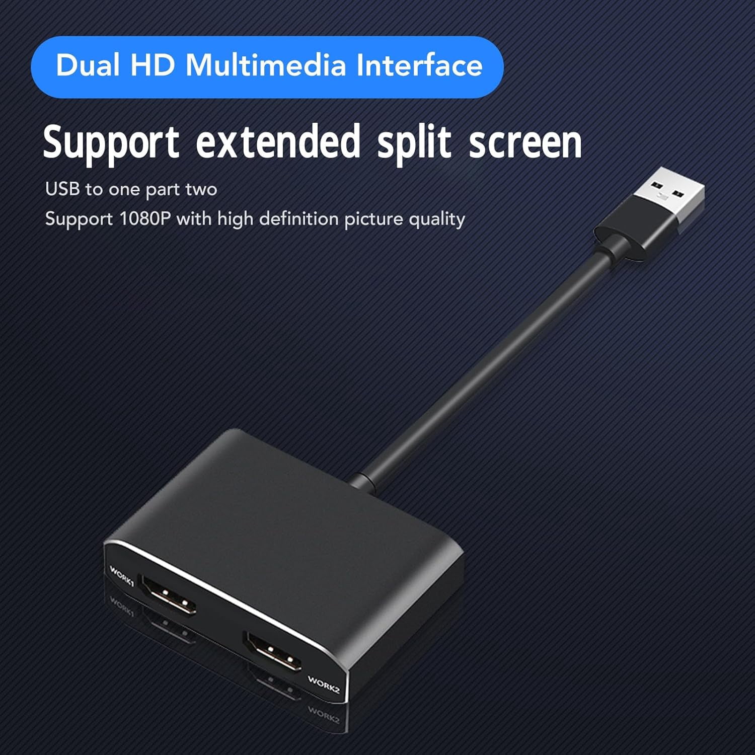 USB 3.0 To Dual HD Adapter, External Video Graphics Card HD Dual Monitor Display Adapter 1920x1080P 5Gbps USB C Splitter 2 Monitor Extended Display for PC Laptop