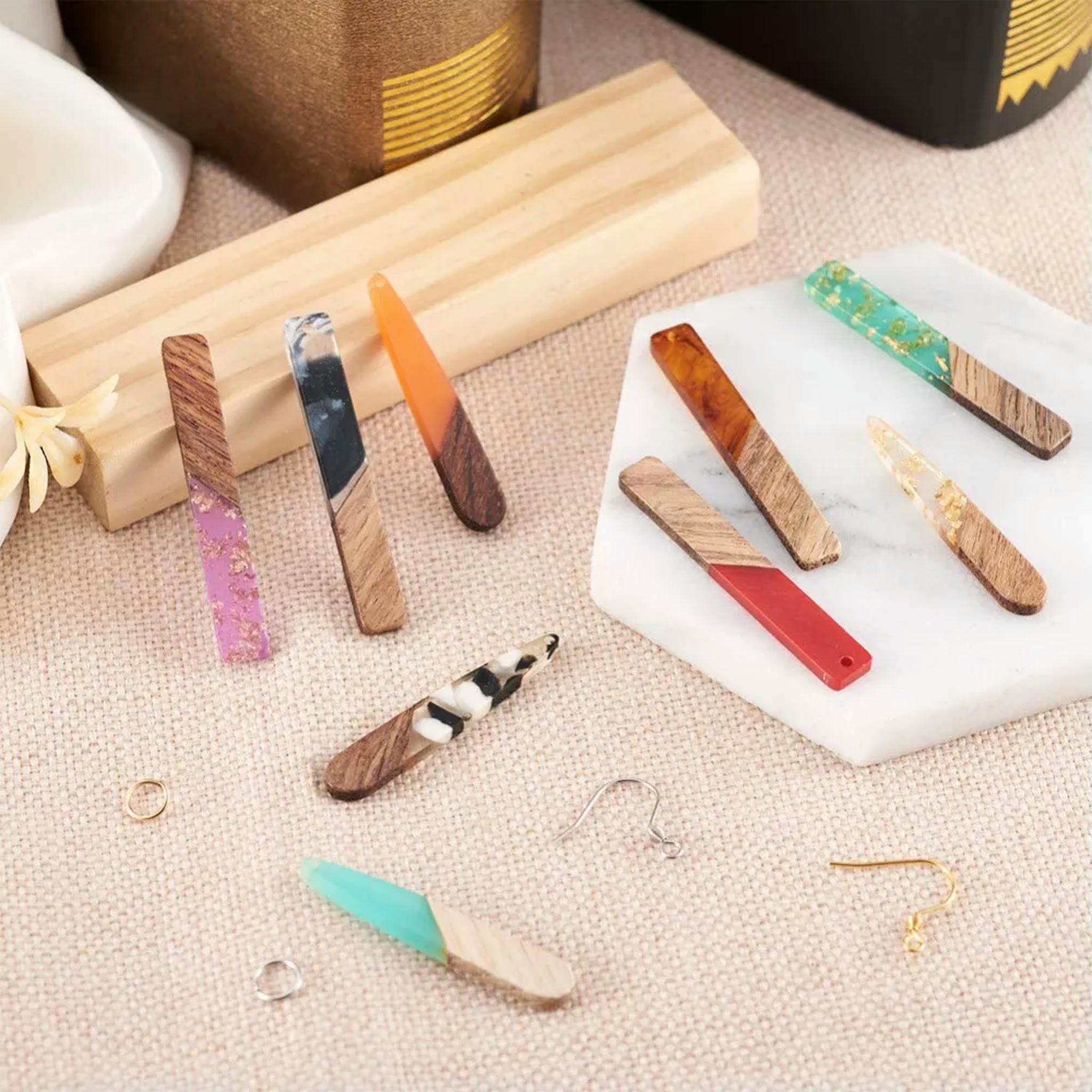 U8MO 1 Box Resin Wood Pendants Rectangle Teardrop Dangle French Earrings Making Kit