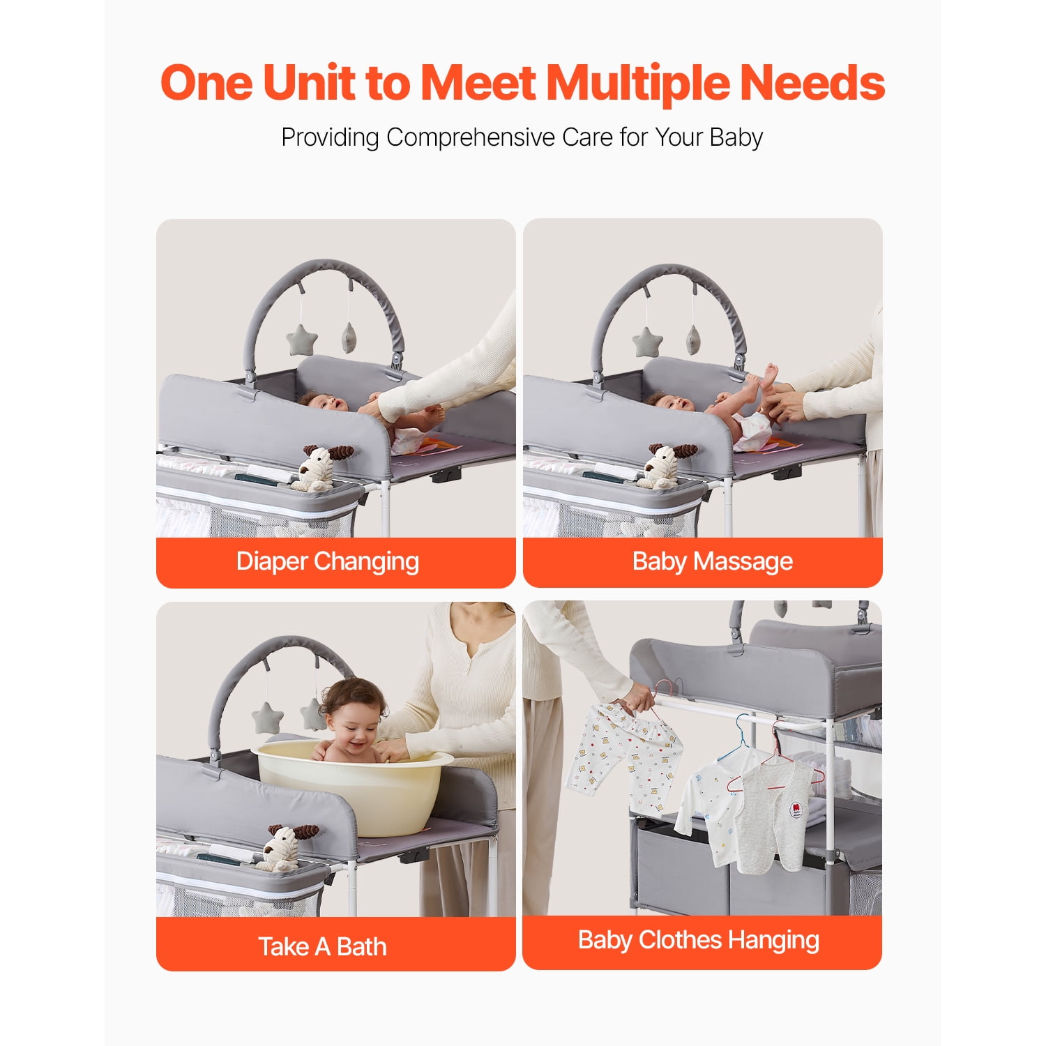 KFFKFF Foldable Baby Diaper Changing Tables 30.00 x 29.53 x (39.57–42.52) in Light Gray