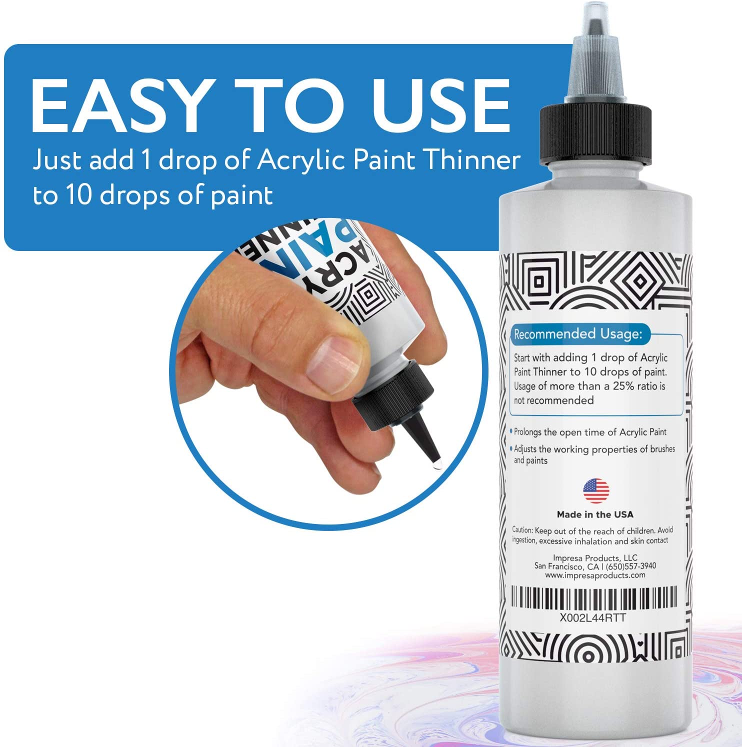 Impresa 8 oz Acrylic Paint Thinner for Slow Drying Acrylic Paints