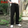 thumbnail image 2 of Men Drawstring Straight Pants Bottom Sweatpants Plain Weave Cotton Linen Solid Trousers Joggers, 2 of 2