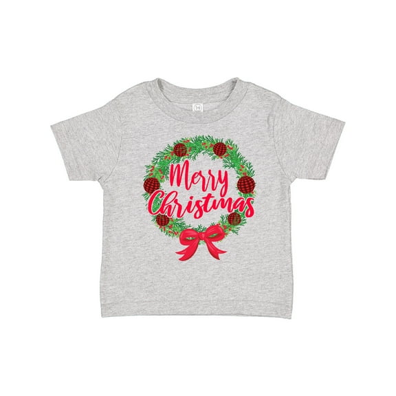 Inktastic Merry Christmas Wreath with Red Bow and Ornaments Boys or Girls Toddler T-Shirt