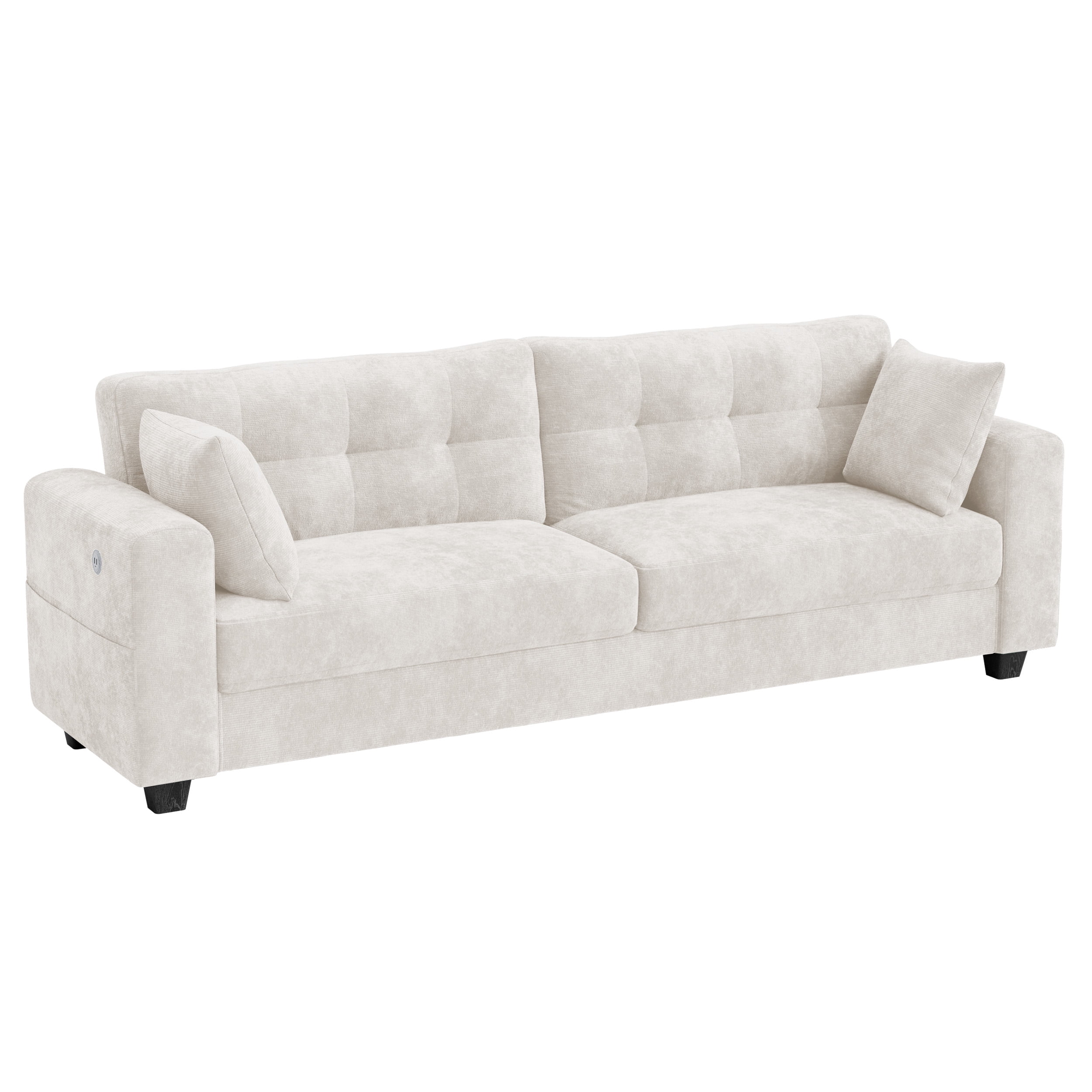 WISHEAD 87" Large 3 Seater Sofa Couch for Living Room, Office, Oversized Couches with Extra Deep Seat, USB Charging Port, 2 Pillows, Beige
