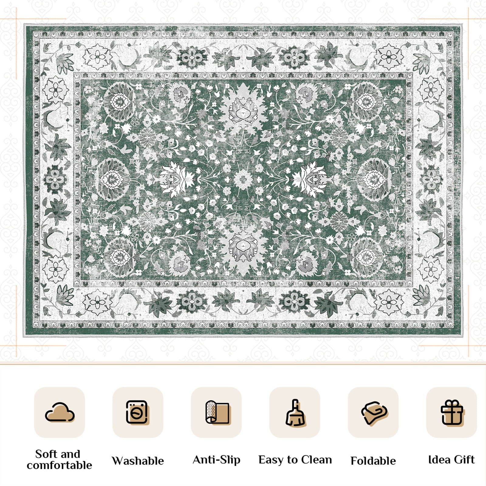 Cozylore 9'x12' Area Rugs for Living Room Modern Rug Soft Low Pile Non Slip Carpet Machine Washable Indoor Rug for Bedroom Dining Room, Green