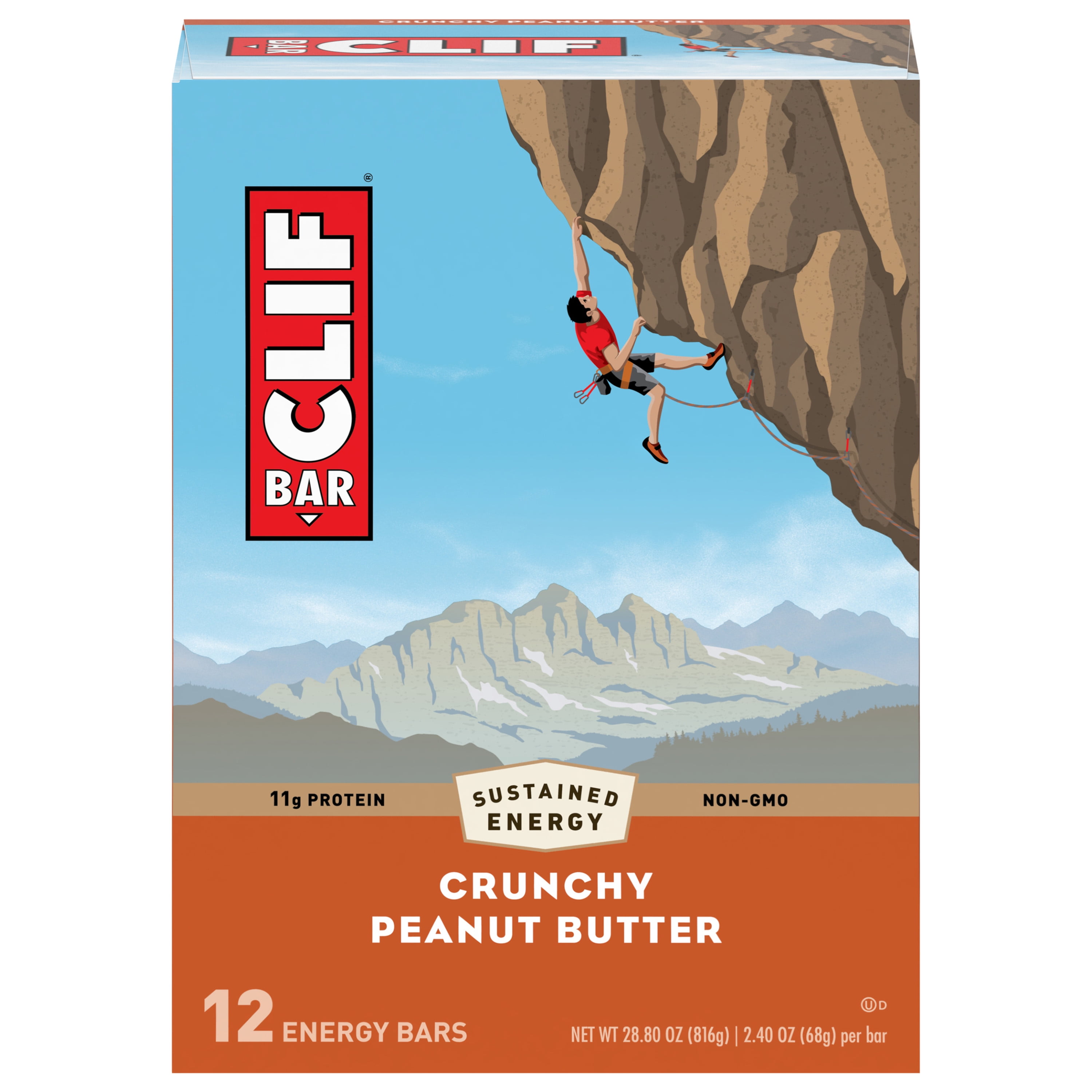 Clif Bar Energy Bars, Crunchy Peanut Butter, 11g Protein Bar, 12 Ct, 2.4 oz