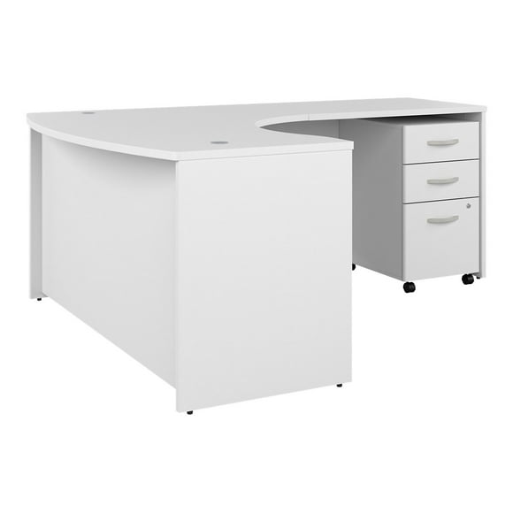 Bush Business Furniture Studio C 60W x 43D Right Hand L-Bow Desk with 3 Drawer Mobile File Cabinet, White