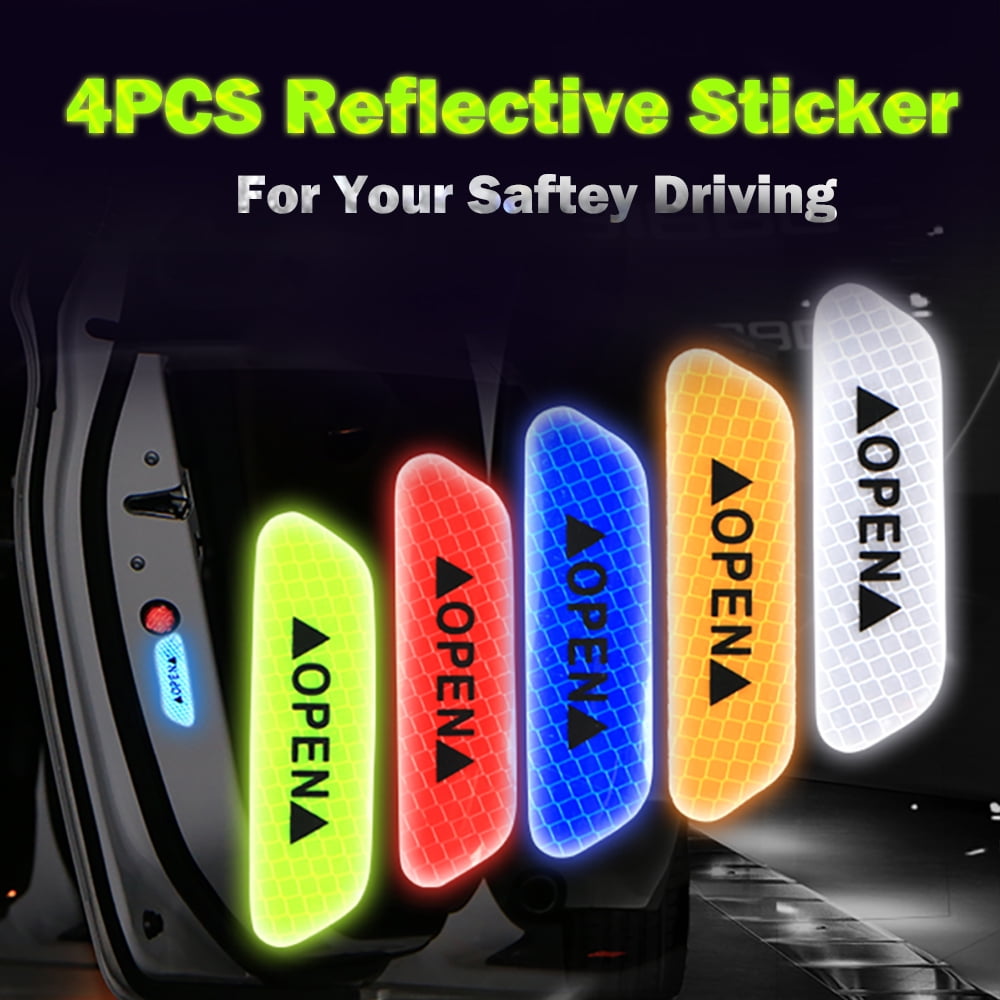 Leslaur 4PCS Car Door Open Tip Reflective Warning Sticker Diamond Grade DIY Water-Resistant Decorative Anticollision Paster for Safety Needs