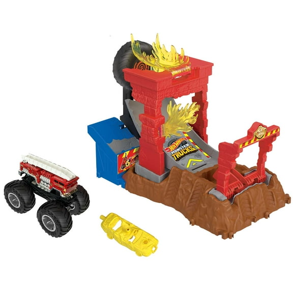 Hot Wheels Monster Trucks Arena Smashers 5-Alarm Fire Crash Challenge Playset with 1 Toy Truck