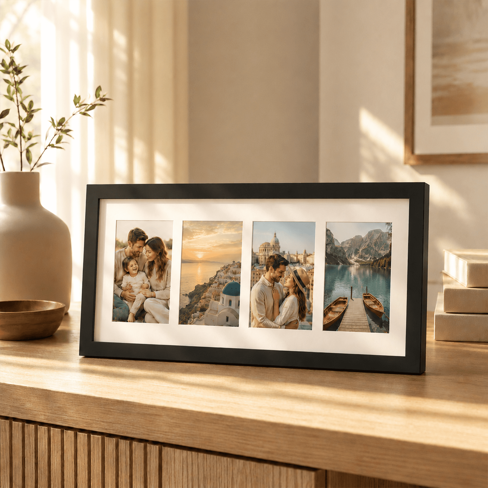 Postrame-4x6 Picture Frame-Black 4 Photo Collage Frame for Wall Hanging