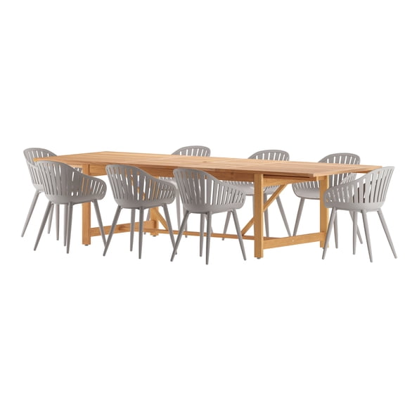 Amazonia 9 Piece Rectangular Patio Dining Set W/Grey Aluminium Chairs
