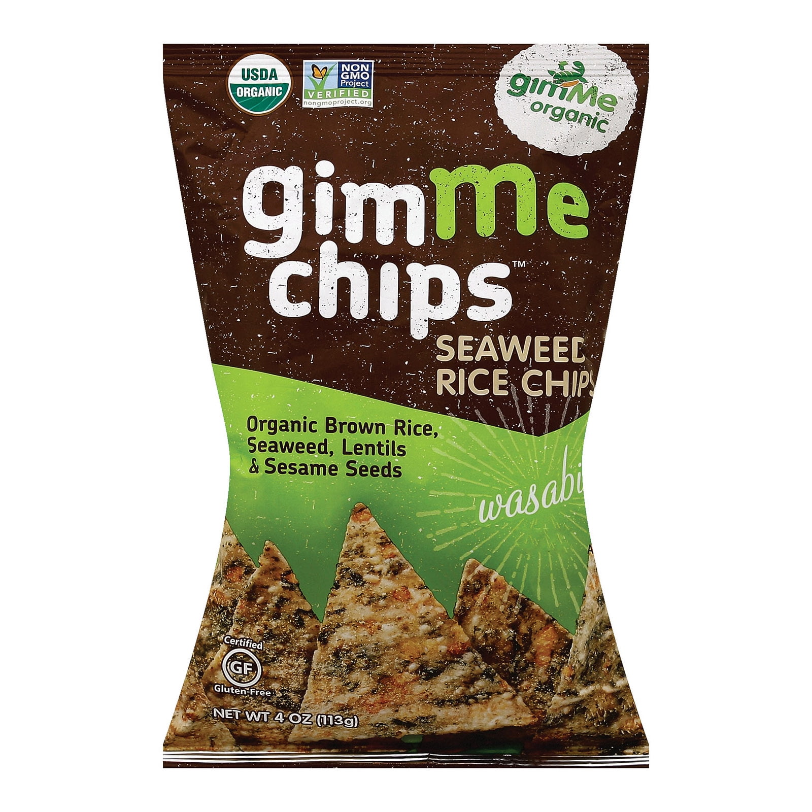 Gimme Organic Seaweed Rice Chips Wasabi Case of 12 4 oz