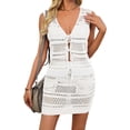 thumbnail image 2 of Womens Crochet Swim Cover Up 2 Piece V Neck Sleeveless Front Tie Crop Tops Beach Mini Skirt Coverup Set, 2 of 7