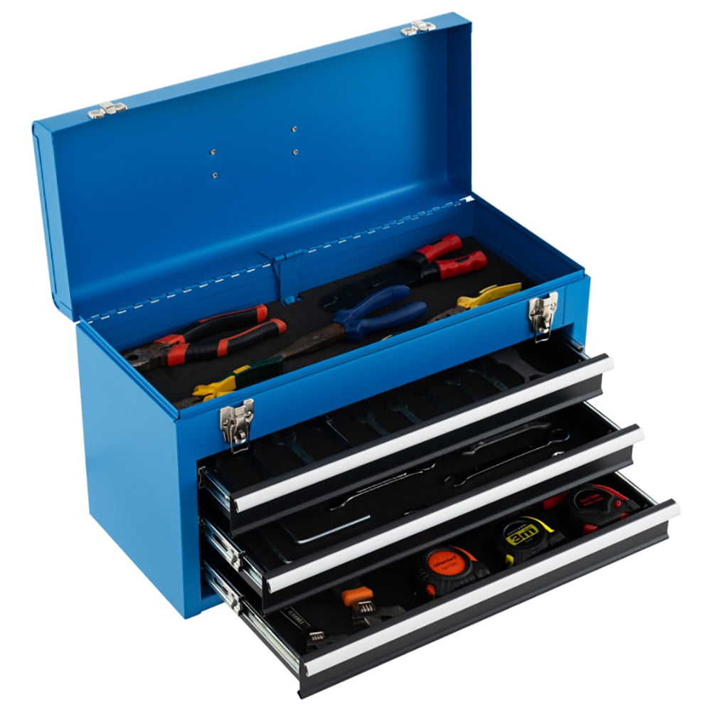 Spaco Portable Garage Mechanic Tool Cabinet Box, Portable Tool Chest with 3 Drawers, Blue