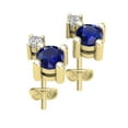 thumbnail image 3 of Dazzlingrock Collection 3mm Round Blue Sapphire & White Diamond Pushback 2 Stone Stud Earrings for Women (0.05 ctw, Color I-J, Clarity I2-I3) in 10K Yellow Gold, 3 of 6