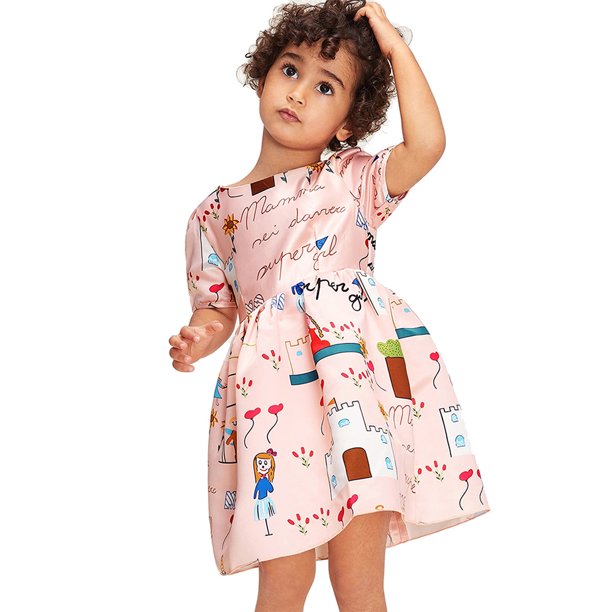 Romacci Girls Summer Dress Colorful Cartoon Printing Princess Dress Short Sleeve Dresses One Piece Knee Length Walmart Com Walmart Com