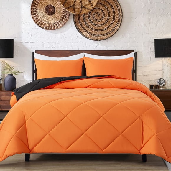 Juego de ropa de cama para cama individual Decroom ligero acolchado naranja y negro