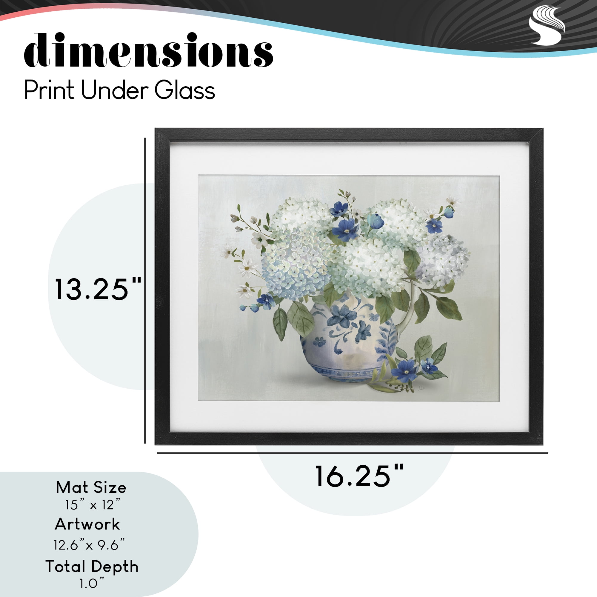 Stupell Industries Ivory & Blue Hydrangea Vase Black Framed Print Under Glass, design by Nan