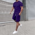 thumbnail image 2 of KKBOTIVE Mens Summer Outfit Set Solid Color Round Neck Short Sleeve T Shirt Tops with Short/long Pant Mens Summer 2 Piece Suits, Dark Purple Size: S, 2 of 6