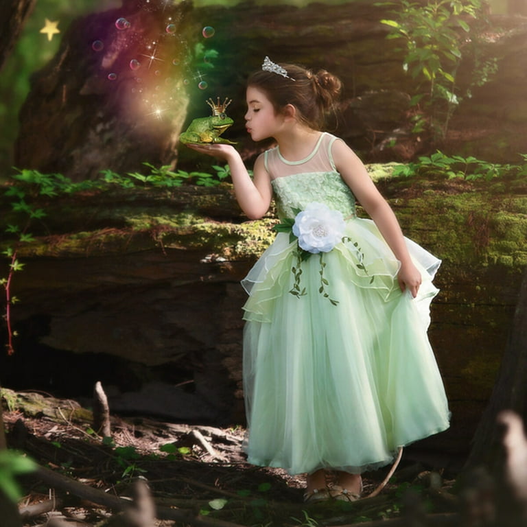 Kawell Tiana Costume Dress Birthday Role Play Dress Up Ball Gown Halloween Fancy Party Dress, Girl's, Size: 2-3 Years, Green Kawell Tiana Costume Dress Birthday Role Play Dress Up Ball Gown Halloween Fancy Party Dress, Girl's, Size: 2-3 Years, Green