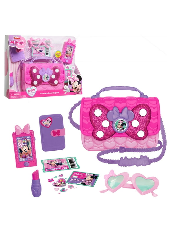 Disney Junior Minnie Mouse Bowfabulous Bag Set, 9-pieces, Dress Up and Pretend Play, Kids Toys for Ages 3 up