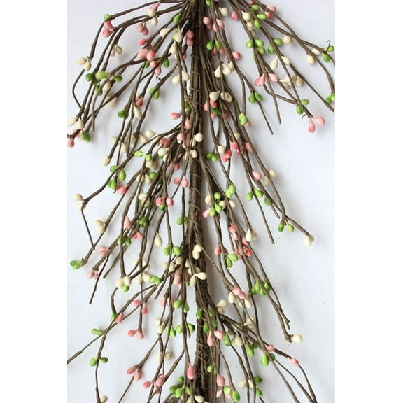 EV-C9 Primitive Pip Berry Garland in Green, White and Pink Color - 5 foot / 60 inches Length, Spring Color Garland, Home Décor, Wedding, Fireplace, Kitchen and Dining Table Décor