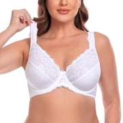 Womens Plus Size Sexy Lace Full Coverage Unpadded Underwire Bras Minimizer Mesh Bras for Big Bust 44J