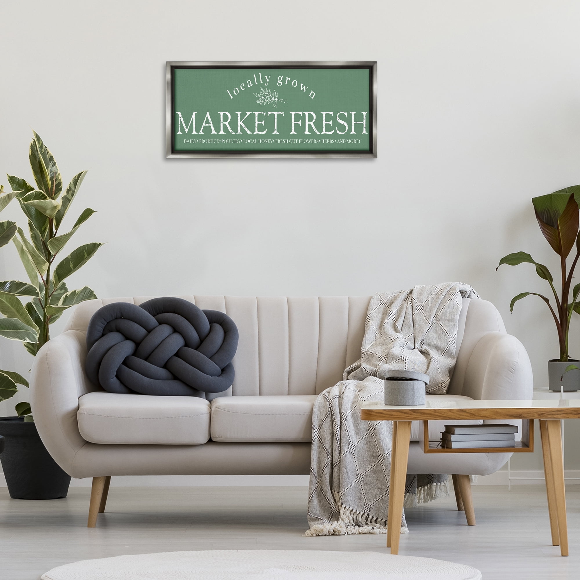 Stupell Industries Locally Grown Market Text & Numbers Painting Gray Floater Framed Canvas Art Print Wall Art, 31 x 14