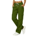 thumbnail image 3 of UDAUDU Womens Cargo Pants Elastic Waist Drawstring with Multi Pocket Wide Leg Casual Work Utility Parachute Hiking Track Pants L, 3 of 7