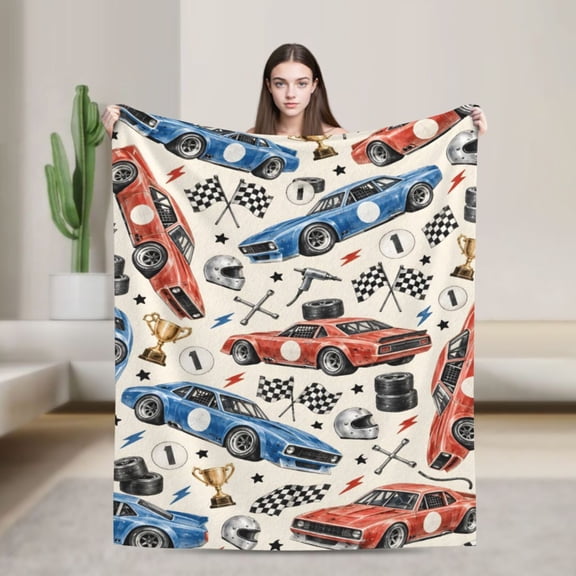 Race Car Blanket Vintage Motorsport Flannel Throw Blanket Gift for Racing Fans Garage Home Decor 50x40 in