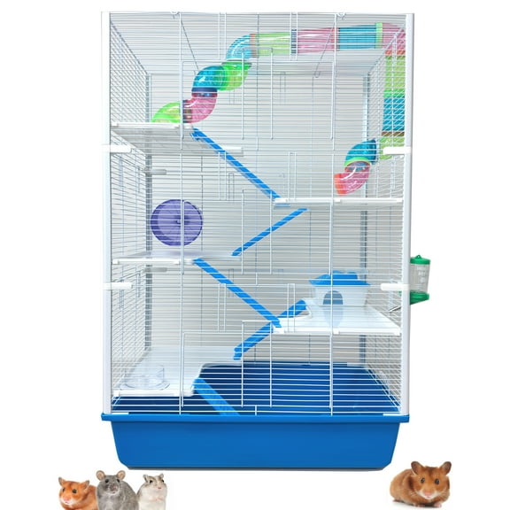 Tall XLarge 6-Levels Mansion Easy Setup Hamster Mouse Habitat Gerbil Home Critters Mice Cage with Complete Set of Accessories Expandable and Customizable Crossover Tube Tunnel