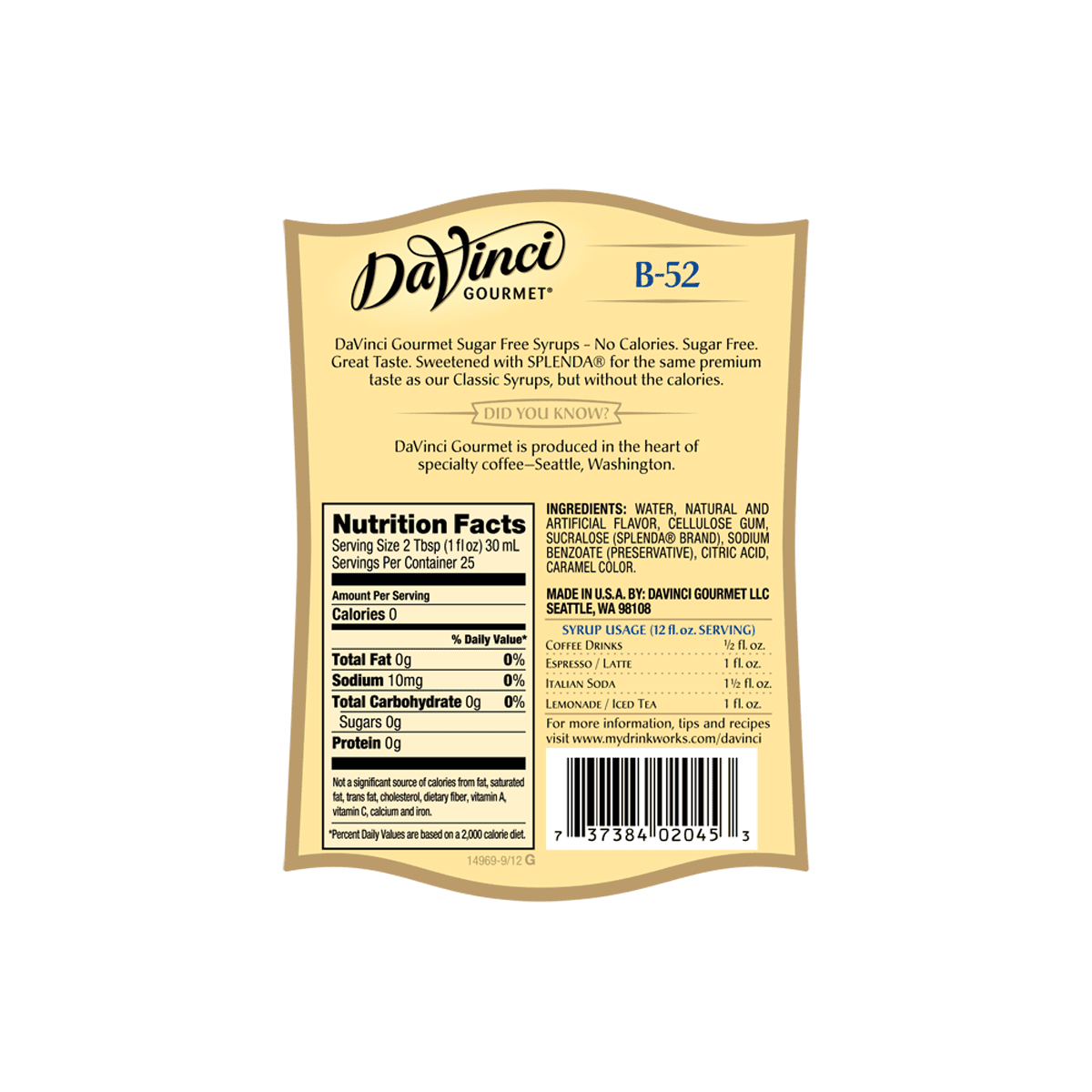 Da Vinci Sugar Free Syrup Nutritional Information | Besto Blog