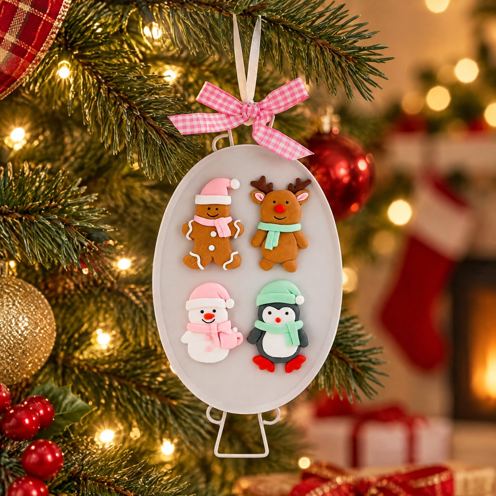 Multicolor Clay Dough Gingerbread Characters Christmas Ornament, 6.8", by Holiday Time